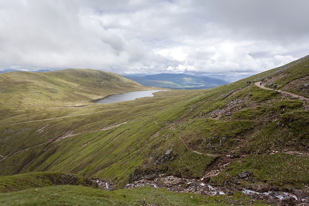 A view of Lochan Meal An T-suidhe, taken from the Mountain Track (Tourist Route), Ben Nevis, Highlands, Scotland, United Kingdom, Europe