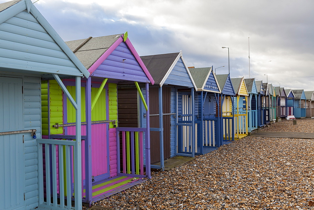 Beach huts at Herne Bay, Kent, England, United Kingdom, Europe