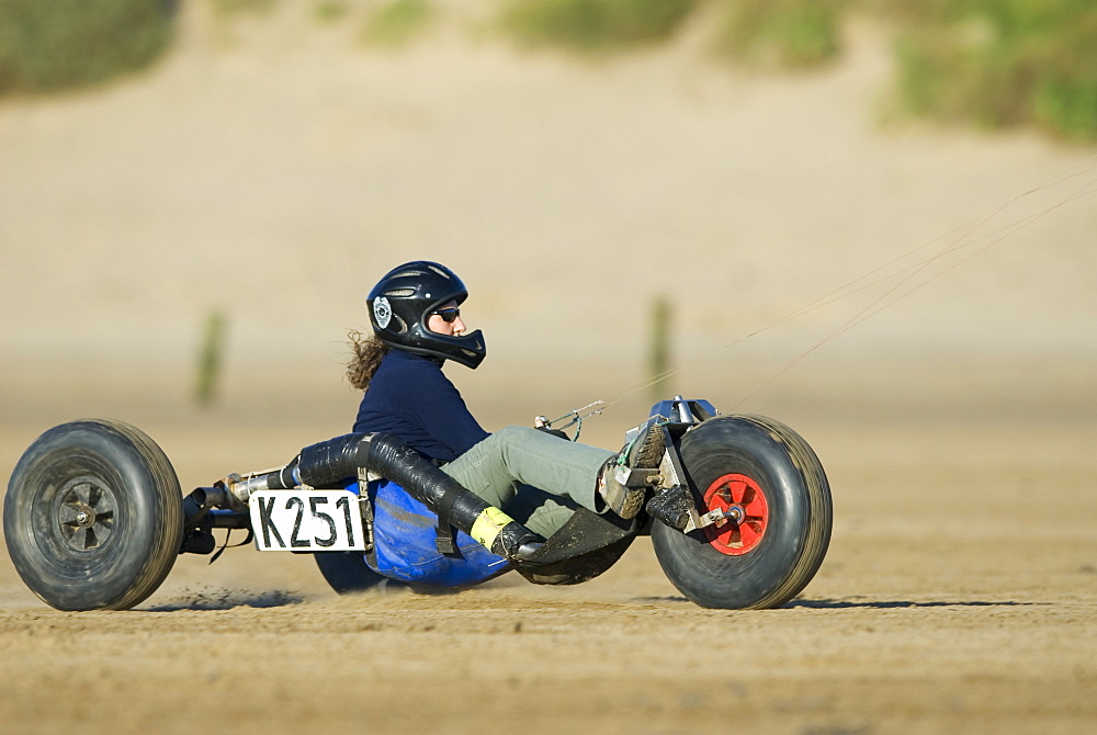 Power kite buggy on Weston-Super-Mare beach, UK