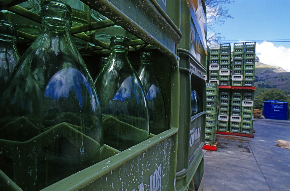 Water bottle at storage depot, Majorca, Spain. *Highlighting the huge water shortage that Majorca suffers from*