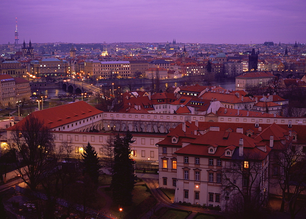 Prague city at dusk as seen from Prague Castle, Prague, Czech Republic