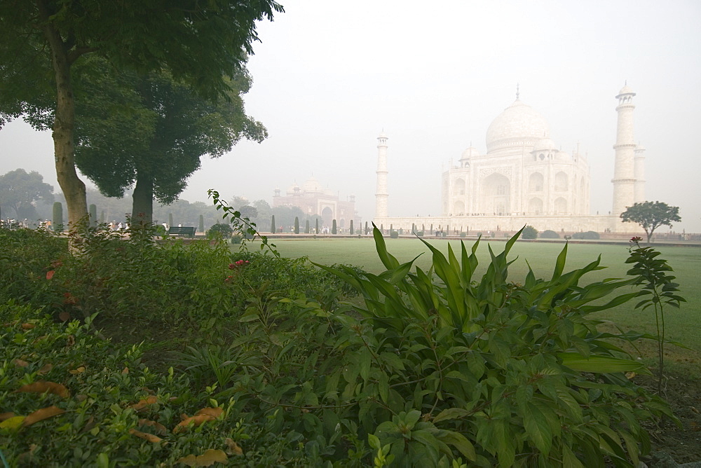 Taj Mahal tomb through early morning mist and atmosphere, Agra, Uttar Pradesh, India