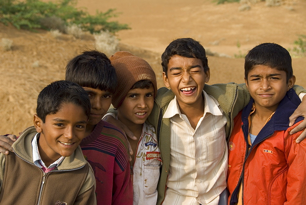 Local boys from the rural village of Keechen, Rajasthan, India