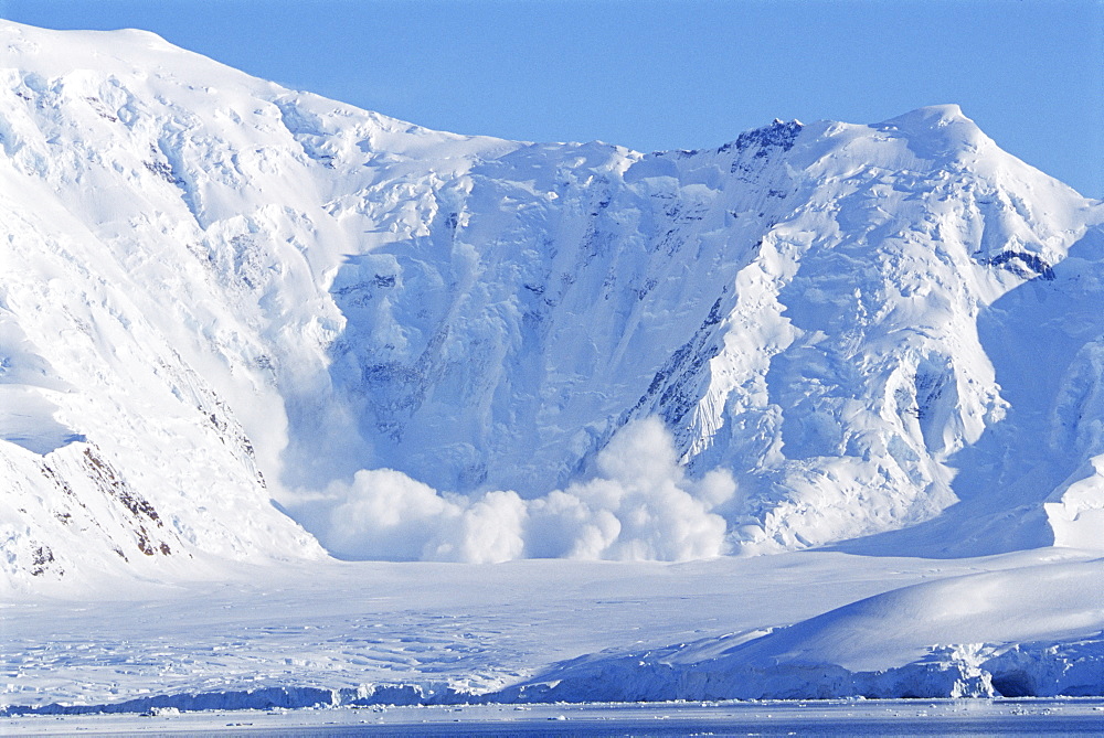 Avalanche, Paradise Bay Peninsula, Antarctica, Southern Ocean.