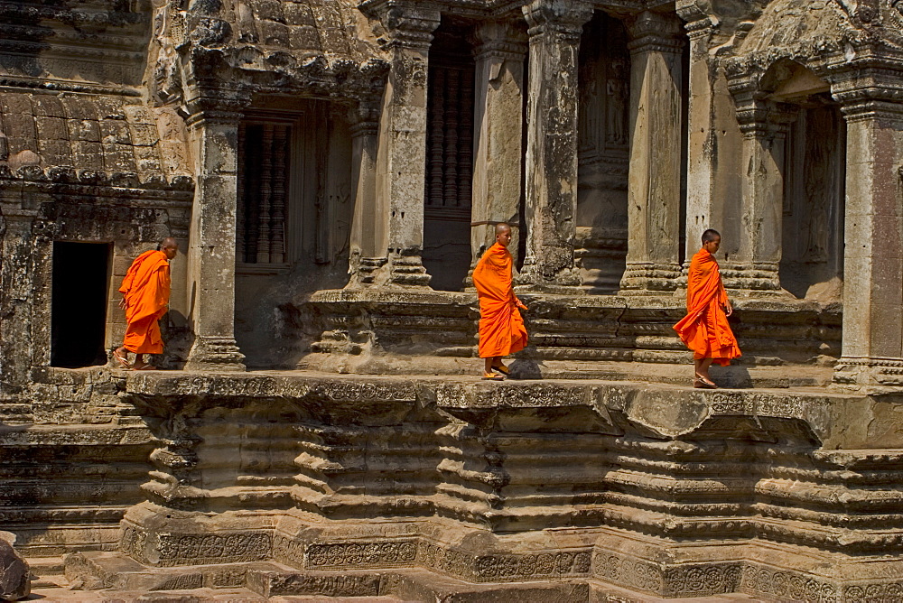 Monks At Ankor Wat, Life At Ankor, Seam Reap; Cambodia;  