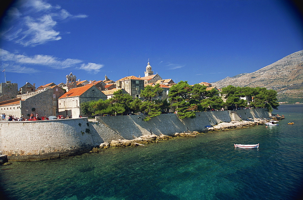 Fortified walls, Old Town, Korcula, Korcula Island, Dalmatia, Croatia, Europe