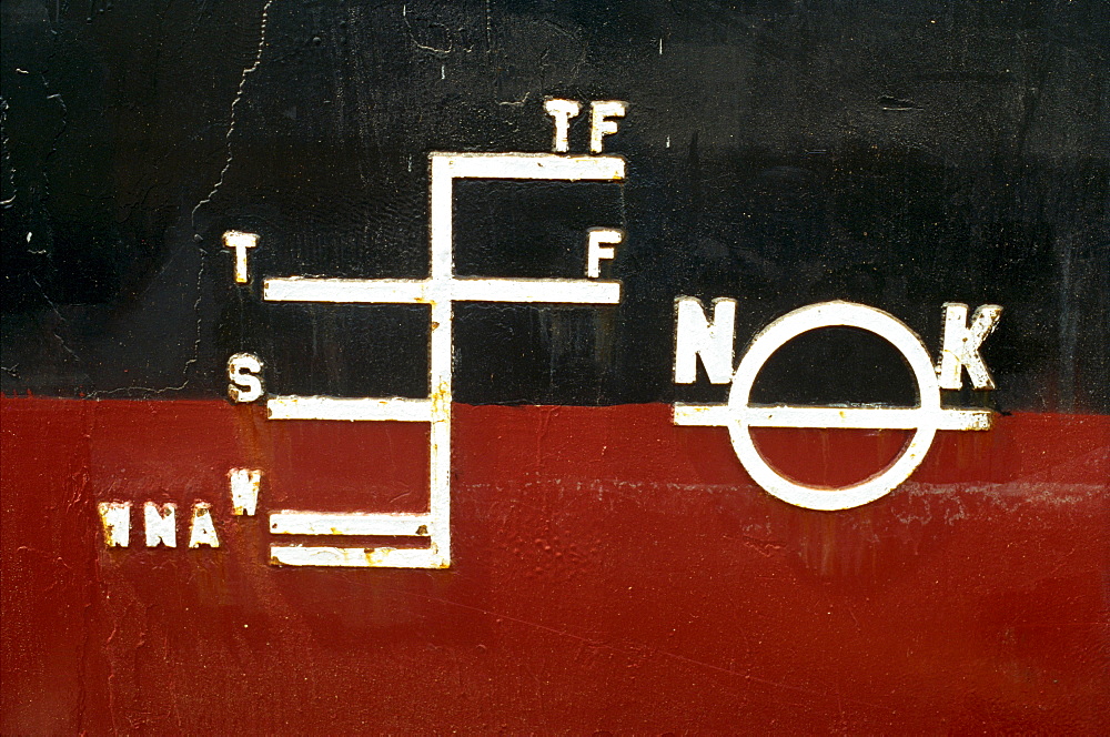 Detail of the Plimsoll line on a ship