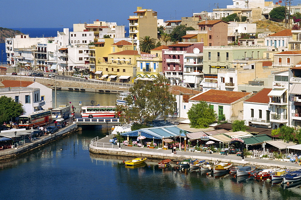 Aerial view over Aghios Nikolaus, Crete, Greece, Europe