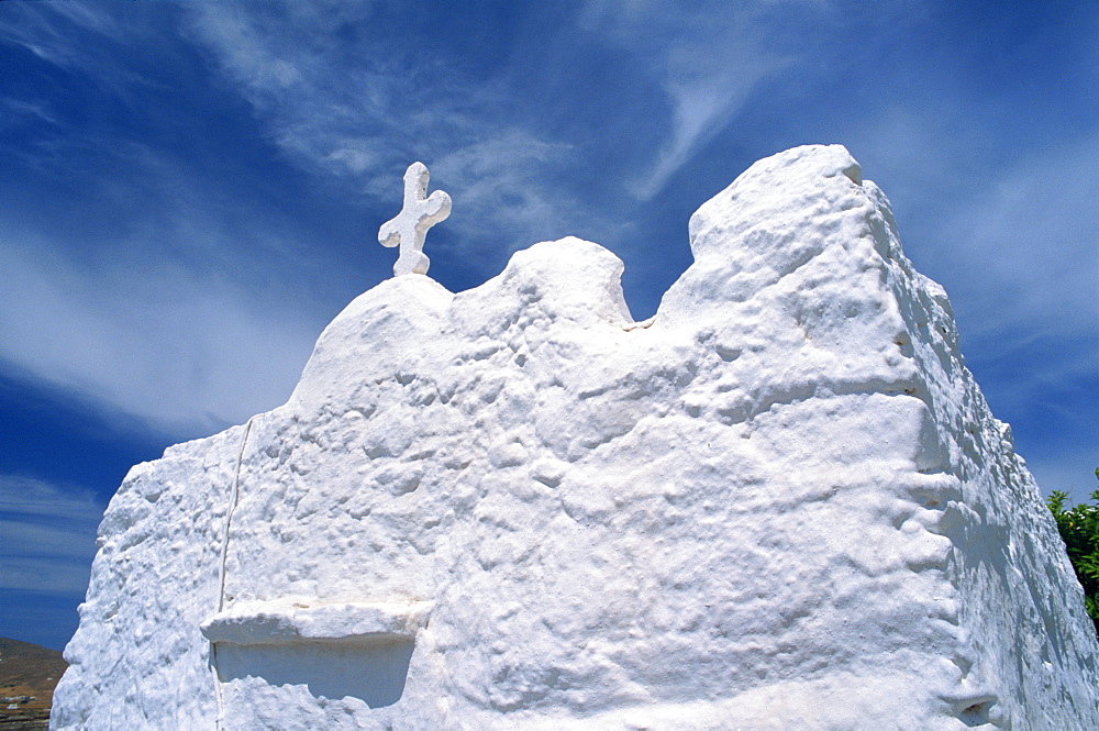 Close-up of rough walls of whitewashed chapel on Mykonos, Cyclades Islands, Greek Islands, Greece, Europe