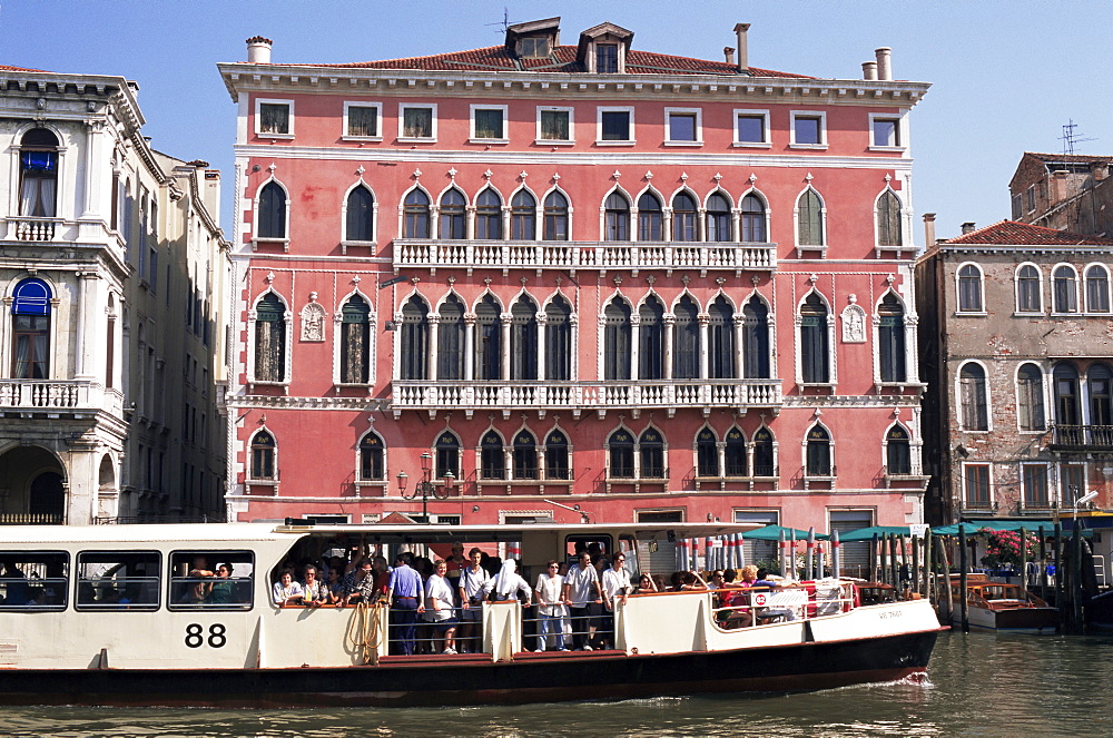 Commuter ferry on Grand Canal, Venice, Veneto, Italy, Europe