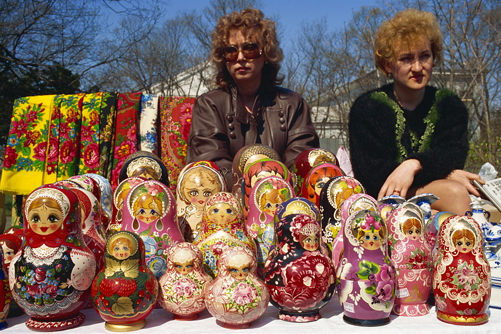 Women sell nesting dolls, Kraevecheski museum, Sakhalin, Russian Far East, Russia, Europe