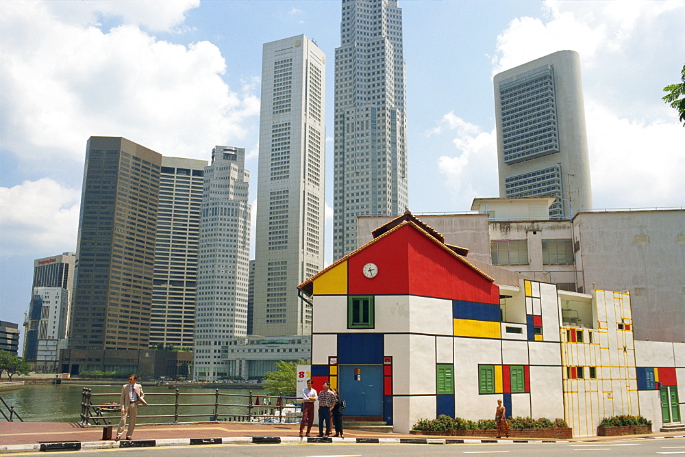 Skyscrapers on the skyline seen from South Bridge Road, Singapore, Southeast Asia, Asia