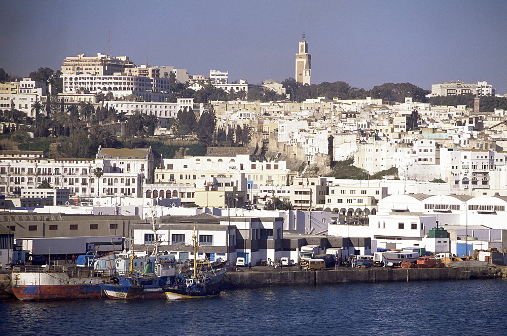 Harbour view to old town and kasbah, Tangier, Morocco, North Africa, Africa