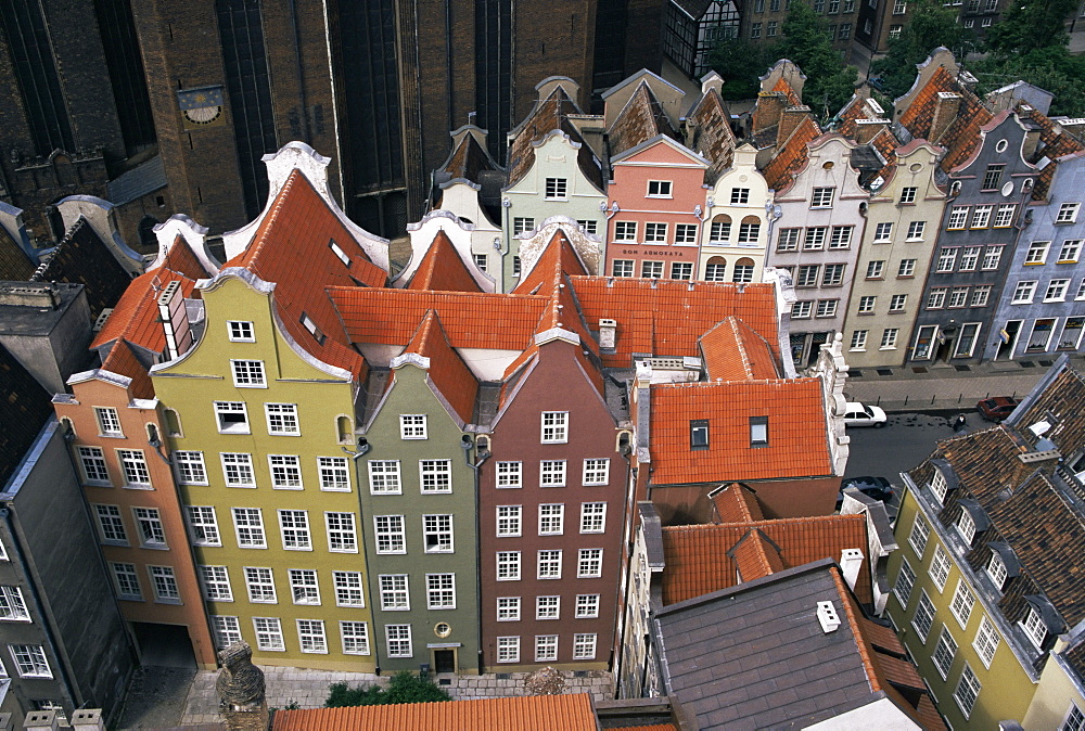 Gables and painted facades of Hanseatic Gdansk, Gdansk, Pomerania, Poland, Europe