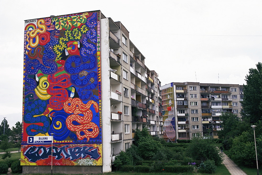 Mural painting, housing estate, Gdansk, Pomerania, Poland, Europe