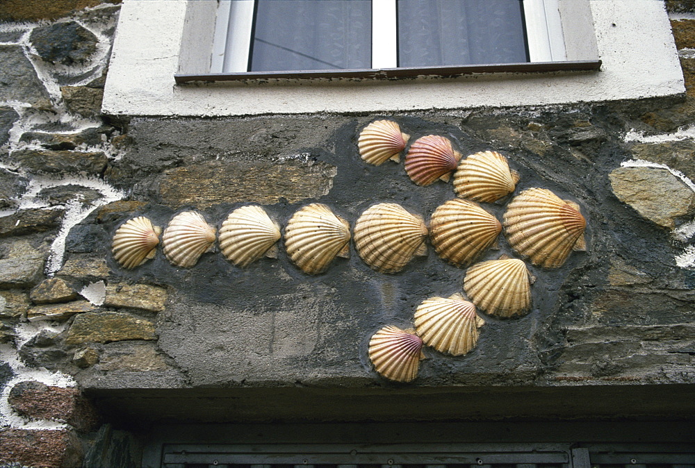 Direction of the Camino set out in scallop shells, A Coruna, Galicia, Spain, Europe