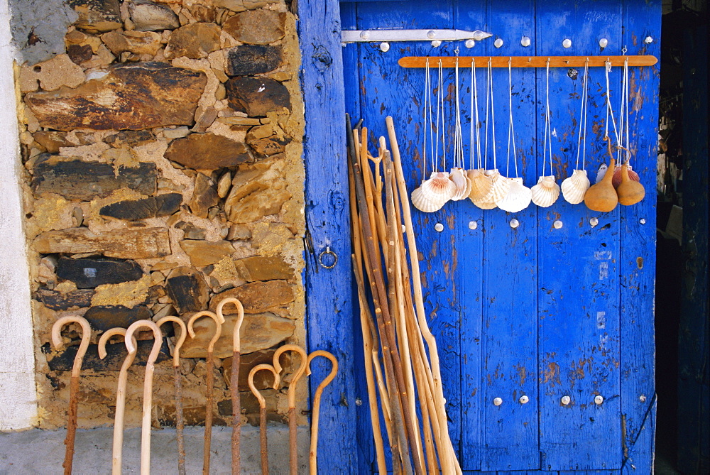 El Camino Pilgrimage to Santiago de Compostela, scallop shells and walking sticks, Galicia, Spain, Europe