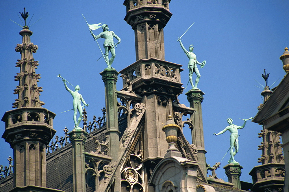 Maison du Roi with sculptures, Grand Place, UNESCO World Heritage Site, Brussels, Belgium, Europe