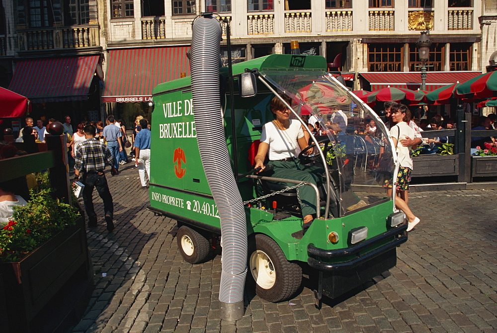 Cleaning vehicles, Grand Place, Brussels, Belgium, Europe