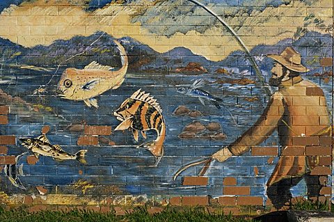 Wall painting of fishing, Esperance, Western Australia, Australia, Pacific