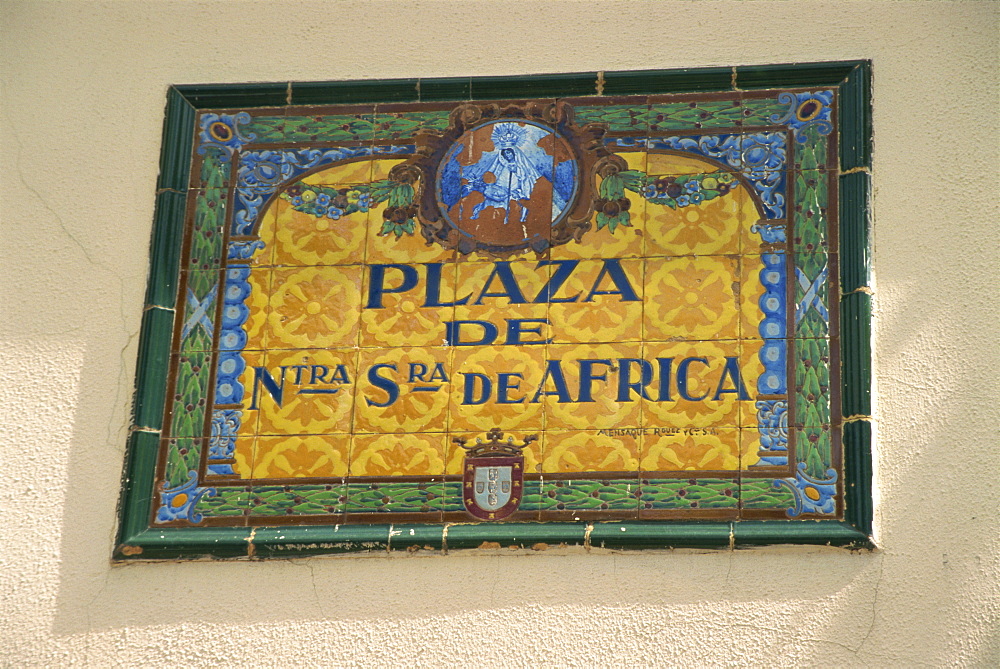 Ceramic tile plaque in main square, Ceuta, Spanish North Africa, Africa