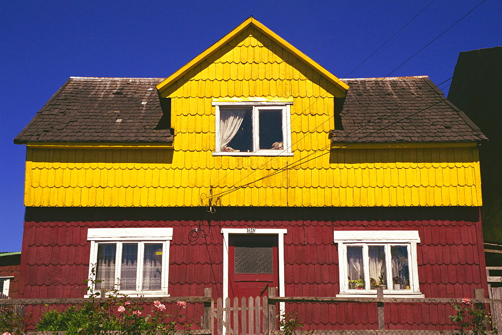 Shingle tiled house, Puerto Montt, Chile, South America