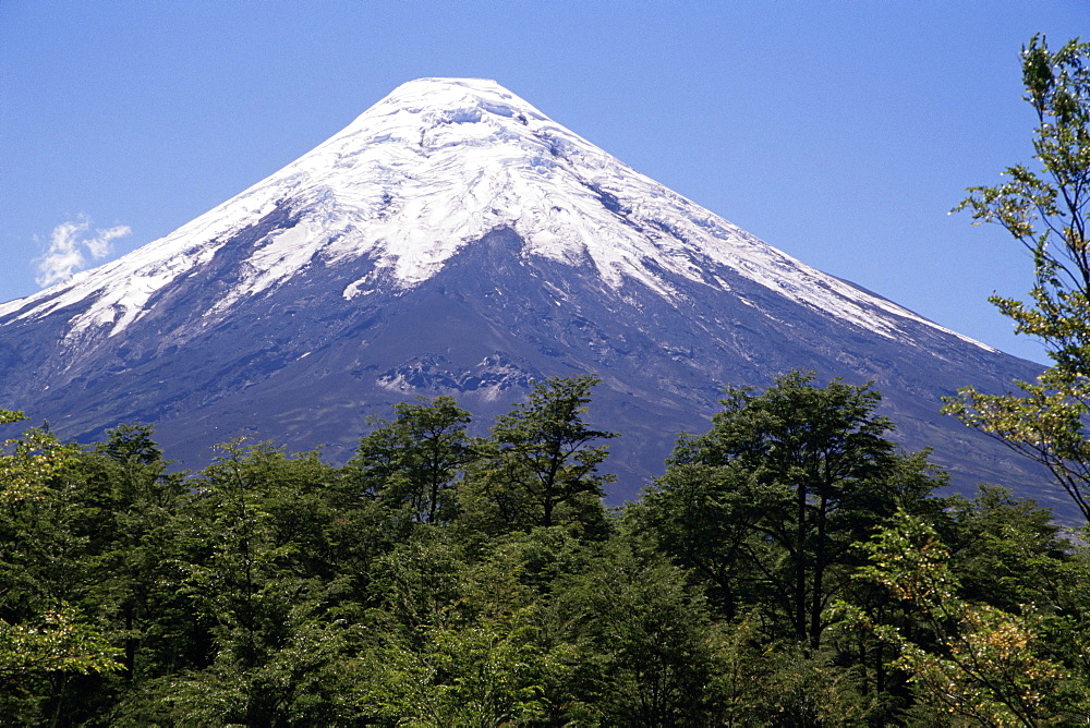 Mount Osorno, a volcano in Vicente Rosales National Park, Lake District, Chile, South America