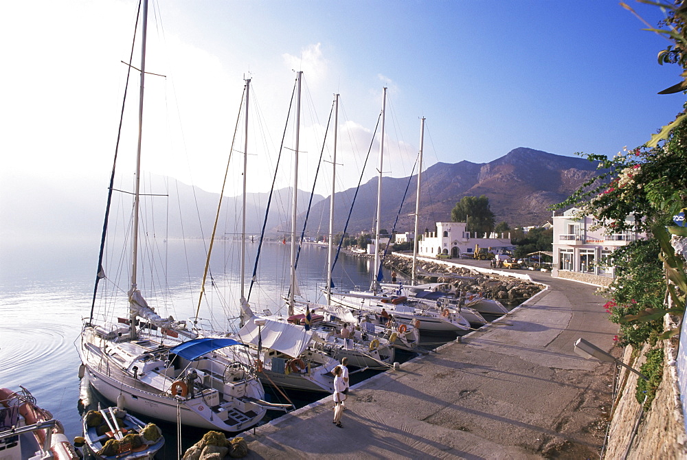 Yachts, Livadhia, island of Tilos, Dodecanese, Greece, Europe