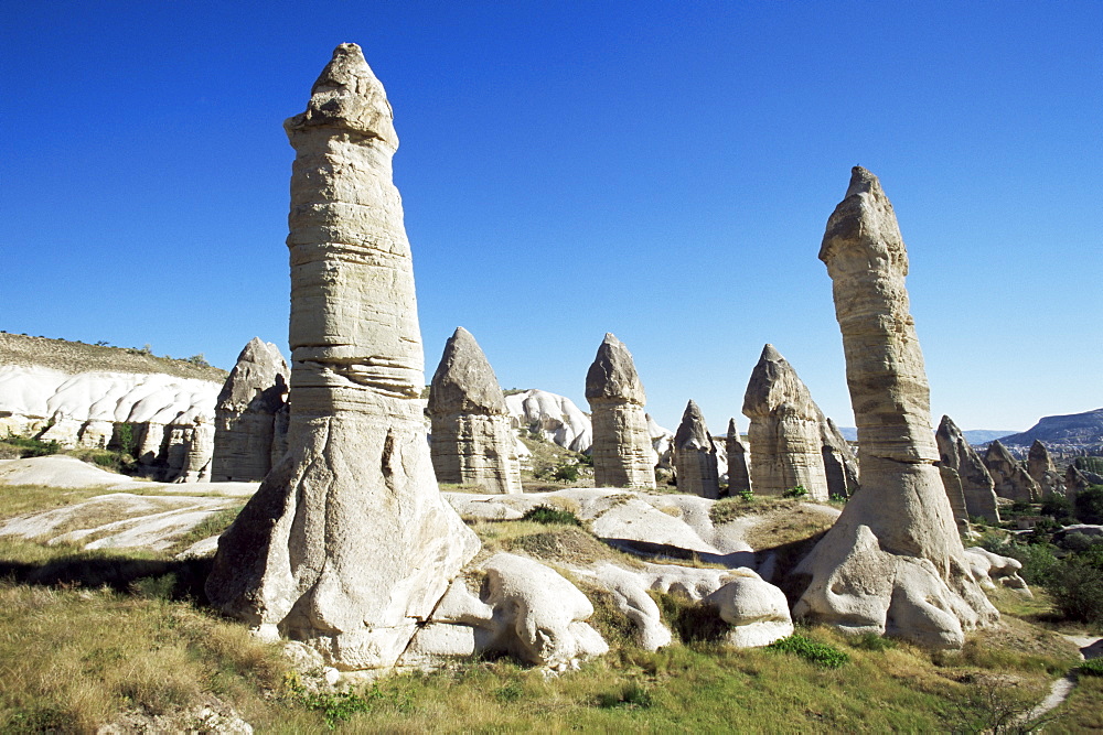 Phallic pillars or fairy chimneys, near Goreme, Cappadocia, Anatolia, Turkey, Asia Minor, Eurasia