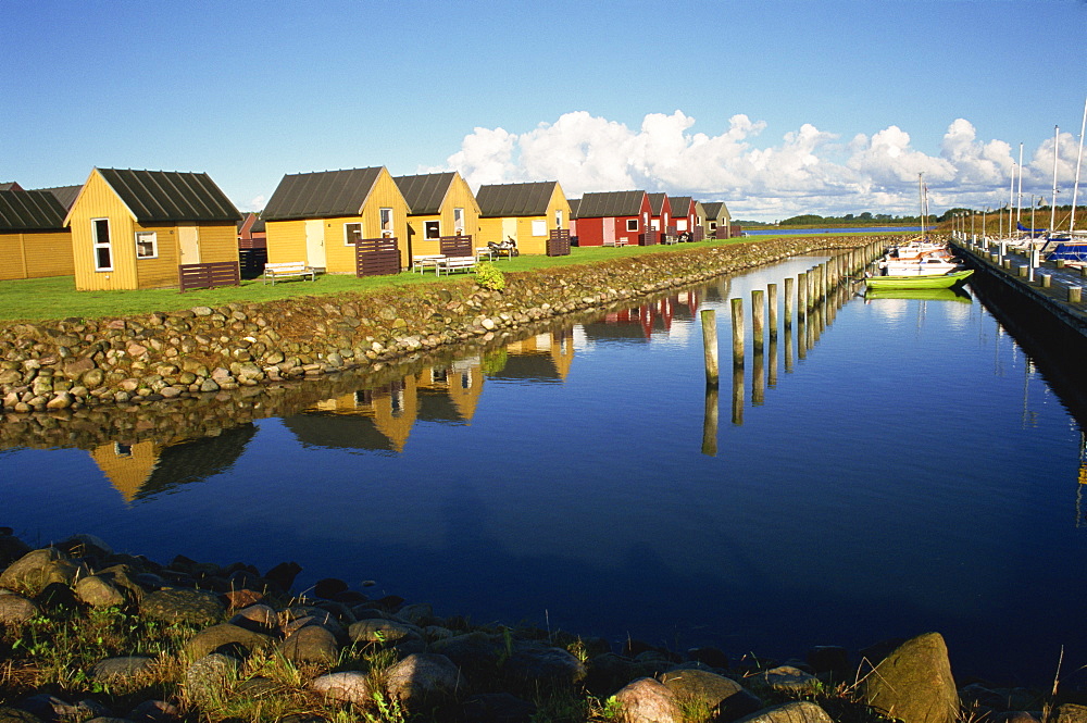 Marina and youth hostel cabins, Aalborg, north Jutland, Denmark, Scandinavia, Europe