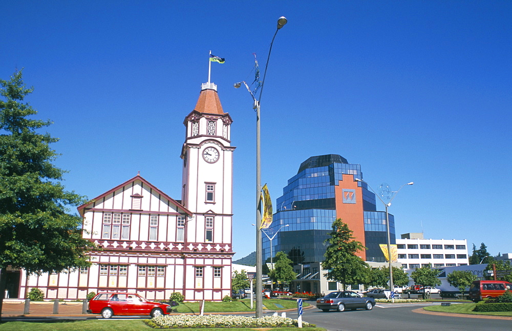 Visitors centre, neo Tudor architecture, Rotorua, North Island, New Zealand, Pacific