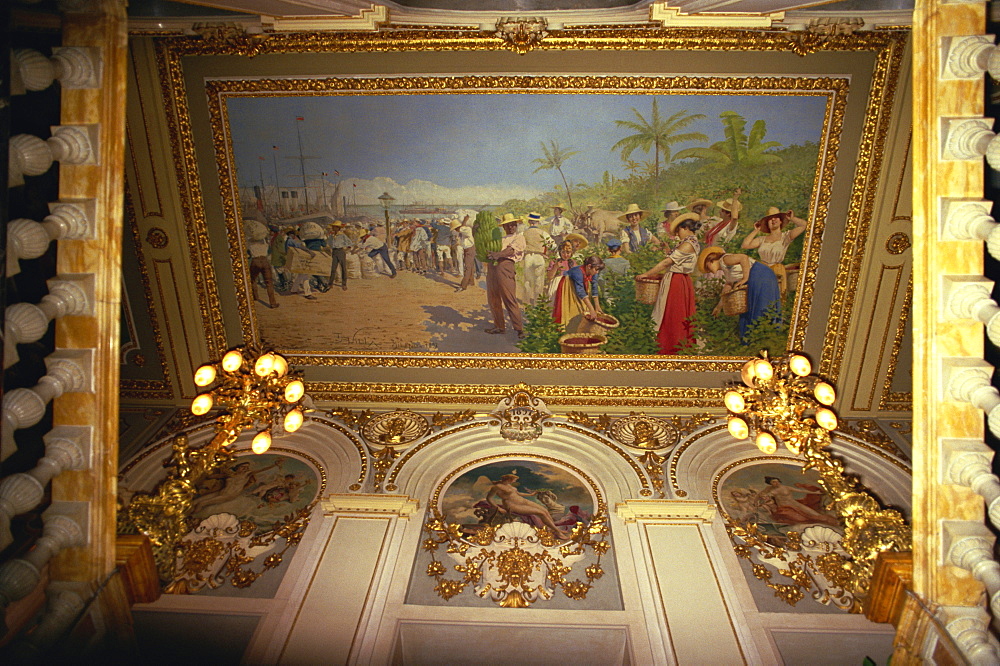 Painting by Villa showing exports, National Theatre, Costa Rica, Central America