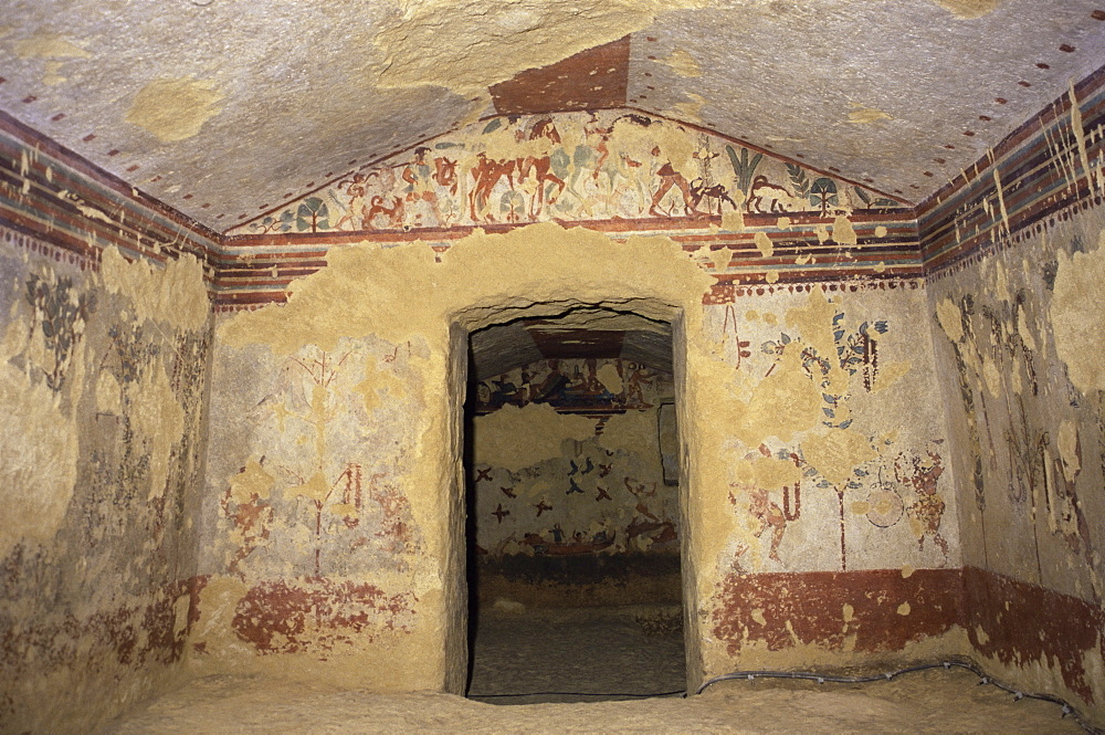 Etruscan tomb, Caccia e Pesca, Tarquinia, UNESCO World Heritage Site, Italy, Europe