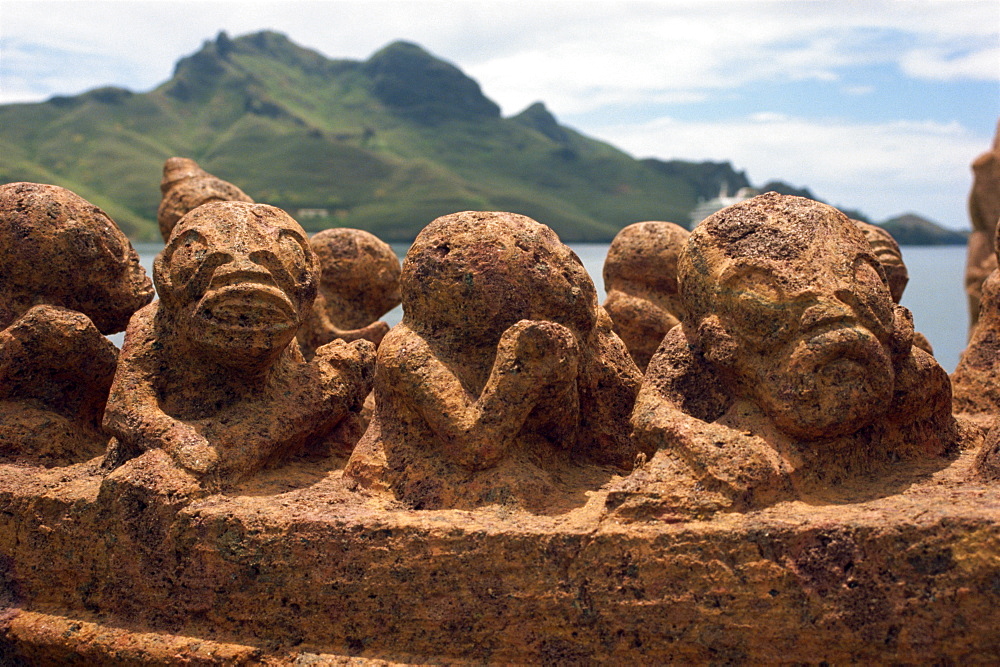 Carvings at Tiki Park, Taiohae, on Nuku Hiva, in the Marquesas Islands, French Polynesia, Pacific