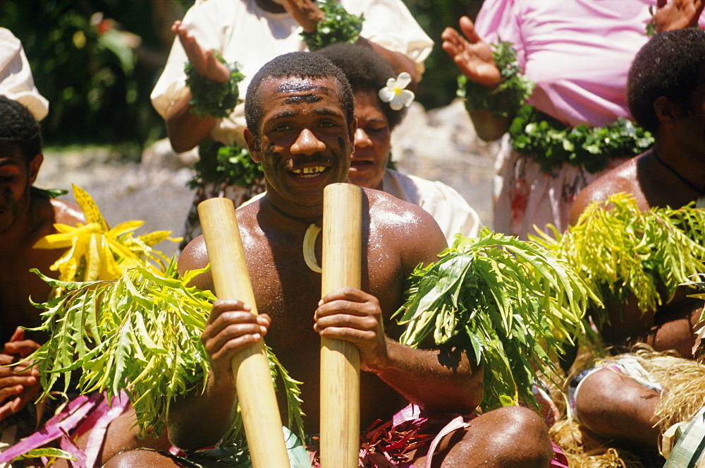 Meke performer in welcome ceremony, Fiji, South Pacific islands, Pacific