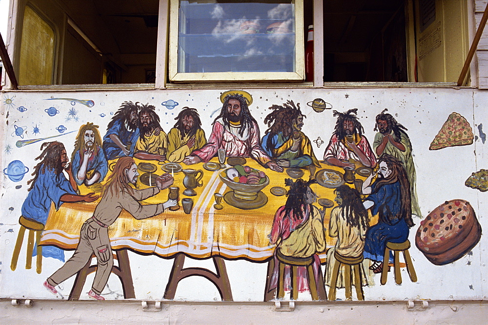 Last Supper, painted on a Rasta home, Bridgetown, Barbados, West Indies, Caribbean, Central America