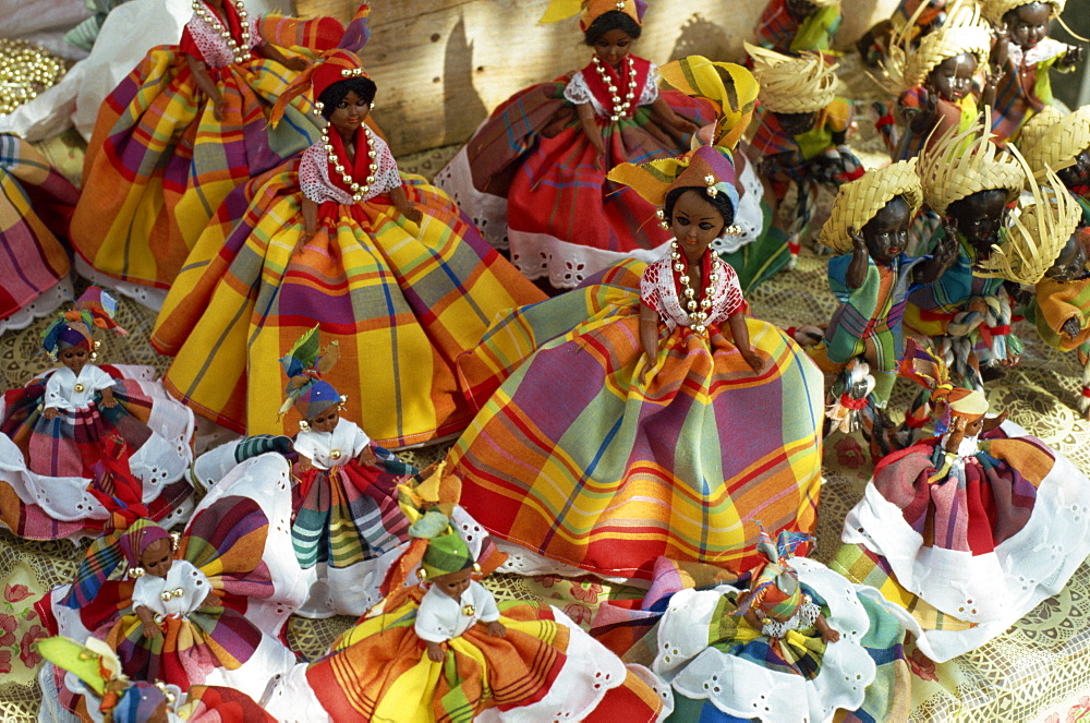 Dolls in Martinique dress, on display for sale, Fort de France, Martinique, Windward Islands, West Indies, Caribbean, Central America