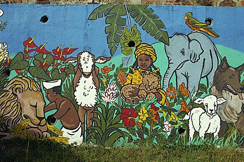 Painting on school wall, Charlotte Amalie, St. Thomas, U.S. Virgin Islands, West Indies, Caribbean, Central America