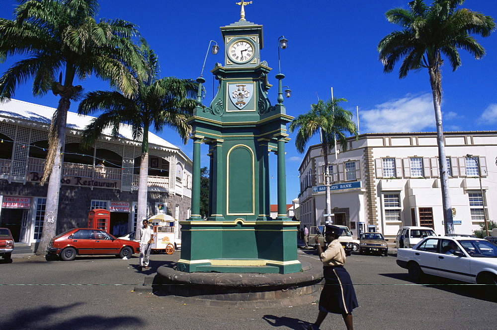 Clocktower at the Circus, Basseterre, St. Kitts, Leeward Islands, West Indies, Caribbean, Central America