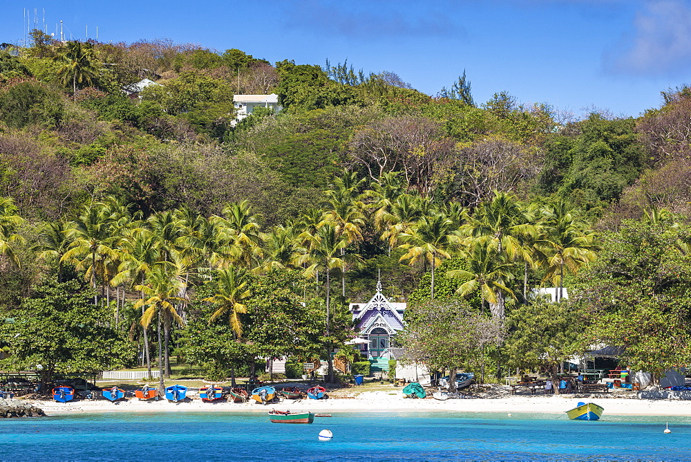 View of The Pink House, Mustique, The Grenadines, St. Vincent and The Grenadines, West Indies, Caribbean, Central America