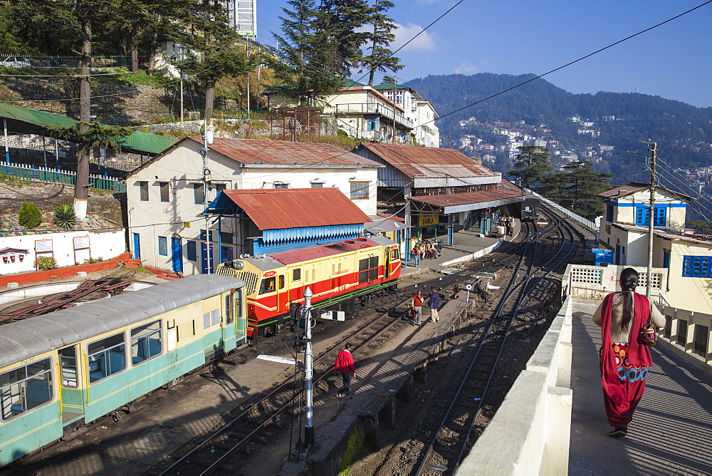 The Himalayan Queen toy train at Shimla railway station, terminus of the Kalka to Shimla Railway, UNESCO World Heritage Site, Shimla (Simla), Himachal Pradesh, India, Asia