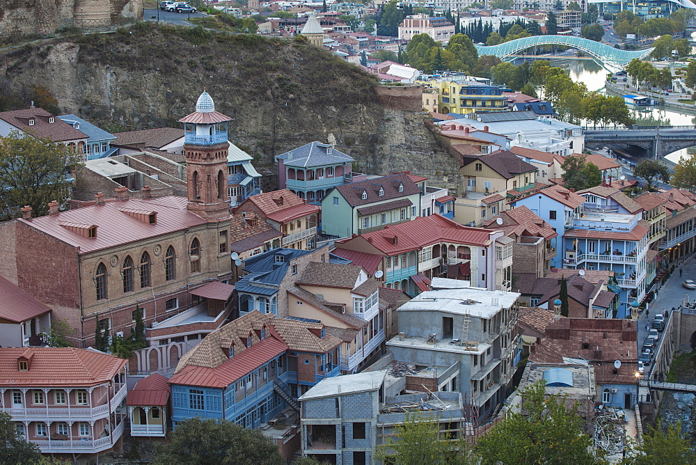 View of Old town and Narikala Fortress, Tbilisi, Georgia, Caucasus, Central Asia, Asia 