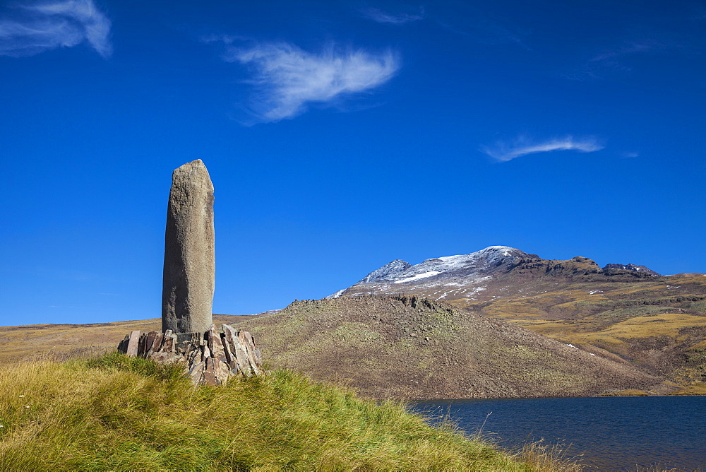 Phallic stone at Kari Lake situated at the base of Mount Aragats, Aragatsotn, Armenia, Central Asia, Asia 