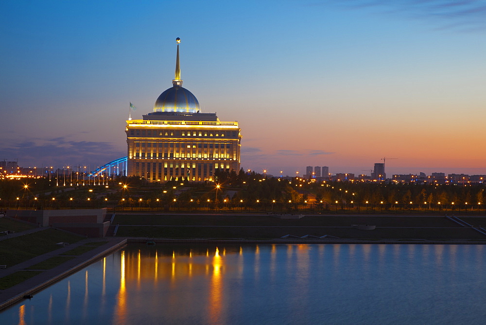 The Ak Orda, Presidential Palace of President Nursultan Nazarbayev at dawn, Astana, Kazakhstan, Central Asia, Asia