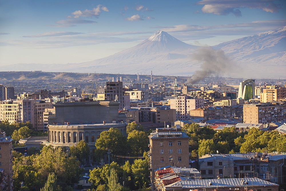 View of Yerevan and Mount Ararat from Cascade, Yerevan, Armenia, Central Asia, Asia 