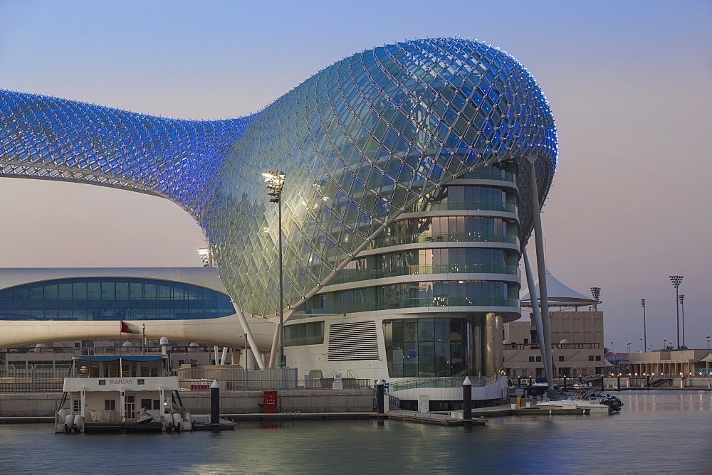 View of marina, Yas Viceroy Hotel, Yas Island, Abu Dhabi, United Arab Emirates, Middle East