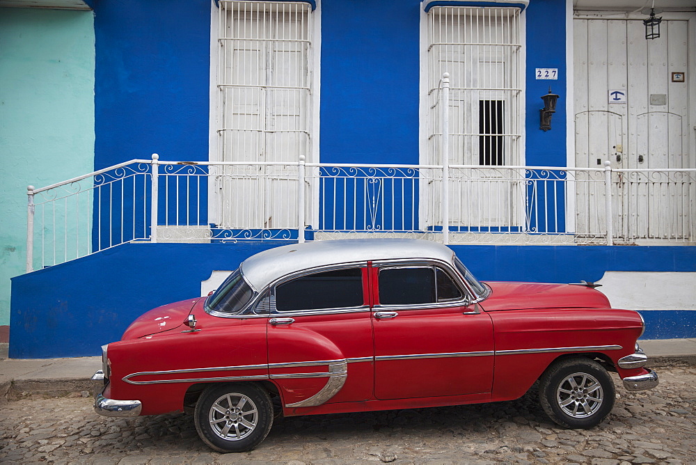 Classic American car in historical center, Trinidad, Cuba, West Indies, Caribbean, Central America