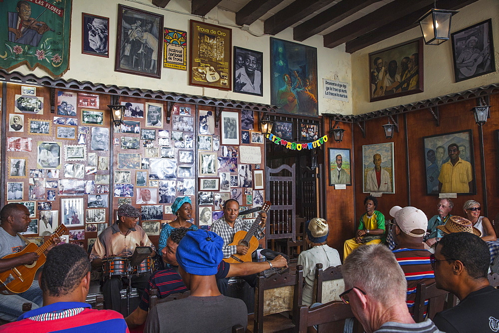 Trova musicians at Casa de La Trova (traditional poetic singing and songwriting house), Historical Centre, Santiago de Cuba, Santiago de Cuba Province, Cuba, West Indies, Caribbean, Central America