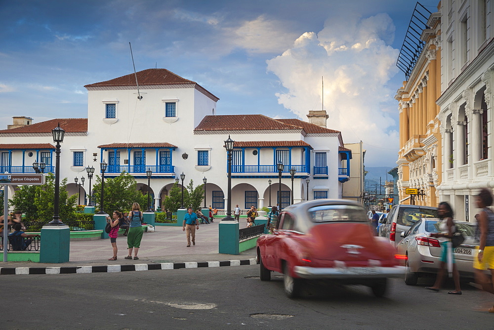 Parque Cespedes (main city square) looking towards the town hall and Governor's House, Santiago de Cuba, Santiago de Cuba Province, Cuba, West Indies, Caribbean, Central America