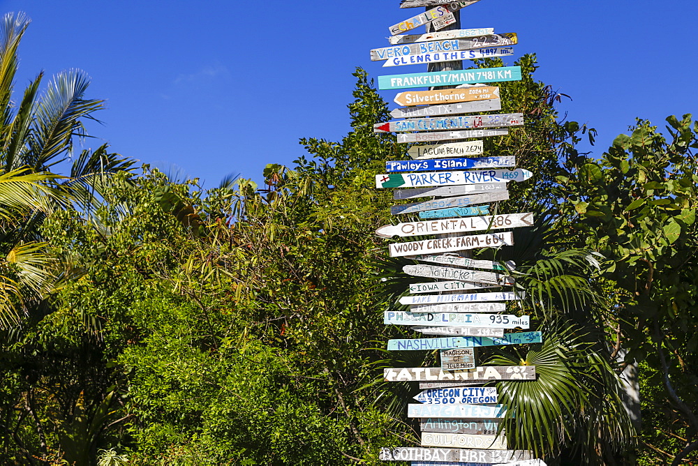 Signposts, Hope Town, Elbow Cay, Abaco Islands, Bahamas, West Indies, Caribbean, Central America